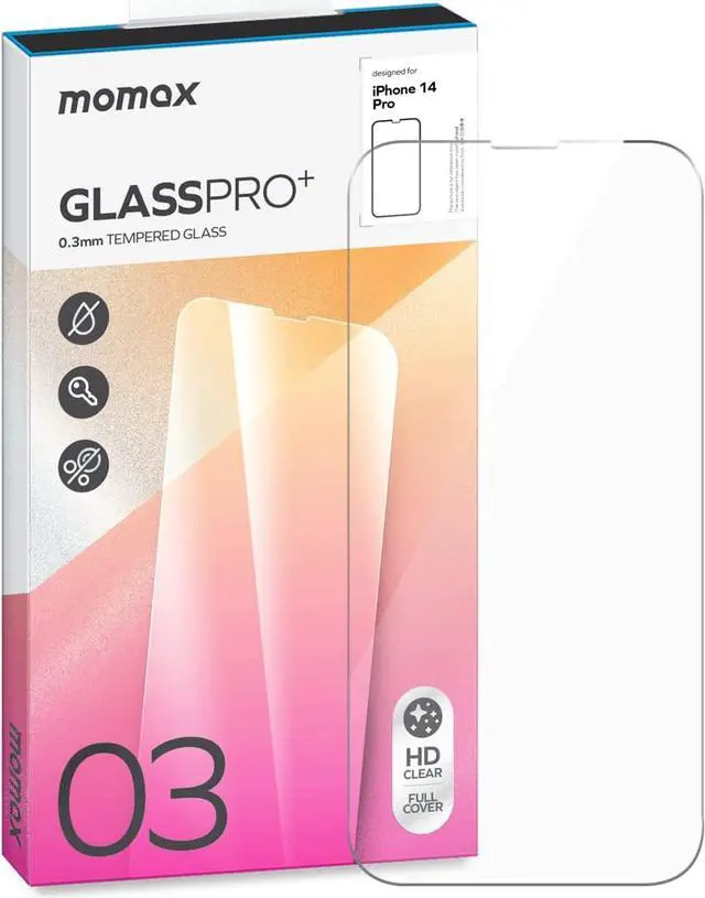 Main image of MOMAX Glass Screen Protector for iPhone 14 Pro HD 0.3mm 9H Hardness Scratch Resistant Bubble Free Tempered Glass Film for iPhone 14 Pro