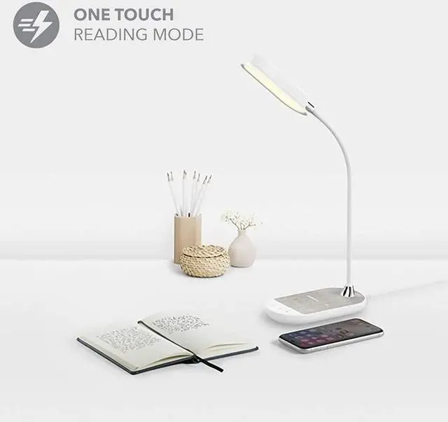 Alt view image 7 of 7 - MOMAX LED Desk Lamp with Wireless Charger, Flexible Gooseneck Table Lamp, 3 Color Modes, Touch Control, Dimmable, Small Eye-Caring Table Light for Kids Home Office Living Bedroom Study (White)