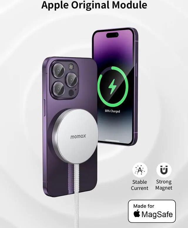 Alt view image 2 of 7 - MOMAX Magnetic Wireless Charger, 15W Fast Wireless Charging Pad USB C Wireless Charger for iPhone 14/Plus/13/12/Pro/Pro Max/AirPods Pro