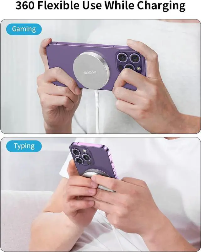 Alt view image 6 of 7 - MOMAX Magnetic Wireless Charger, 15W Fast Wireless Charging Pad USB C Wireless Charger for iPhone 14/Plus/13/12/Pro/Pro Max/AirPods Pro