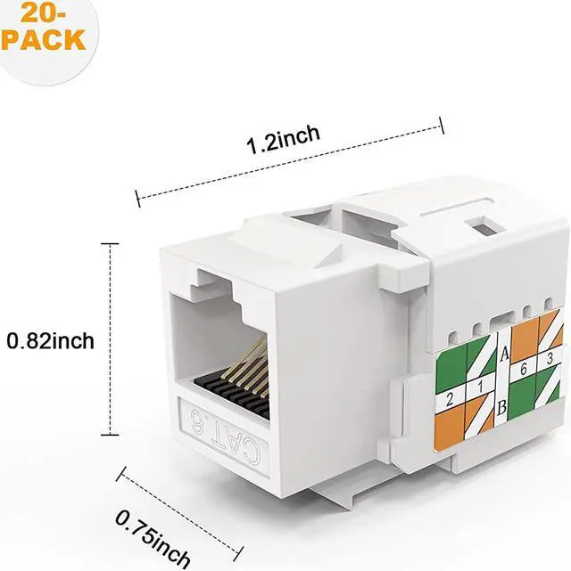 Alt view image 2 of 7 - CableCreation 20-Pack Cat6 RJ45 Keystone Jack Module Connector Network Coupler Ethernet Wall Jack, White