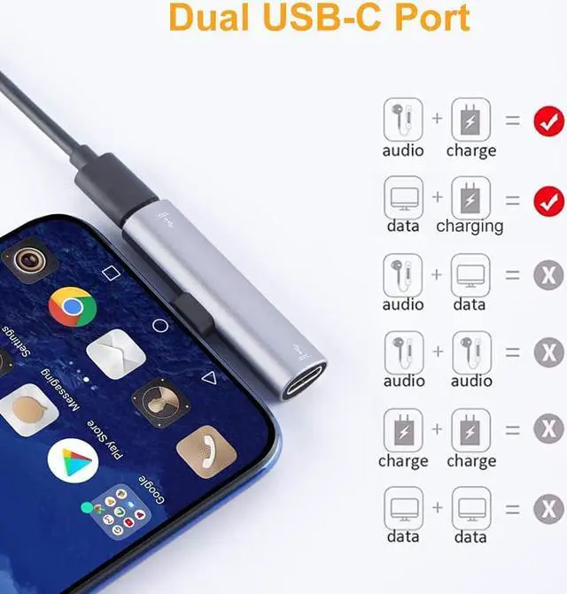 Alt view image 4 of 7 - USB Type C Splitter, CableCreation 2-in-1 USB C Audio and PD 60W Fast Charging, Compatible with New iPad Pro, MacBook Air, Galaxy Note 10, S9, S10, S20, S21 Ultra, Pixel 2 3 XL, Aluminum Gray
