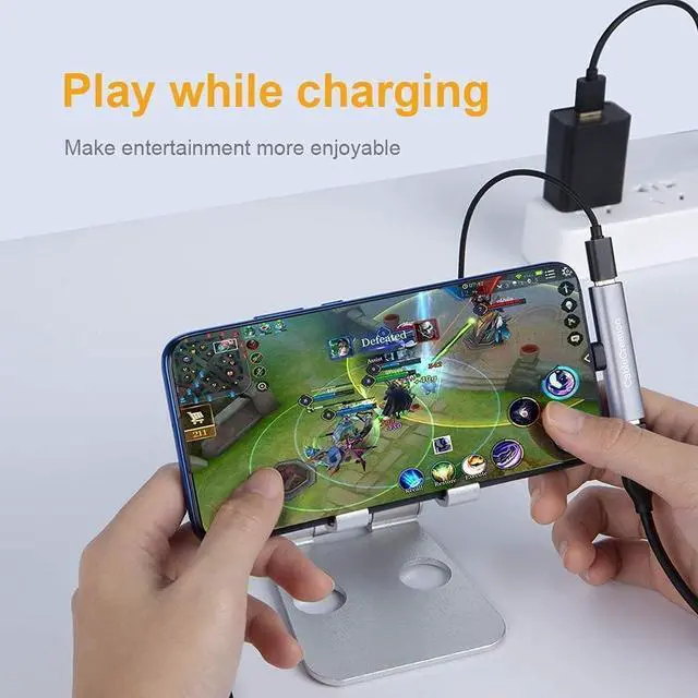 Alt view image 5 of 7 - USB Type C Splitter, CableCreation 2-in-1 USB C Audio and PD 60W Fast Charging, Compatible with New iPad Pro, MacBook Air, Galaxy Note 10, S9, S10, S20, S21 Ultra, Pixel 2 3 XL, Aluminum Gray
