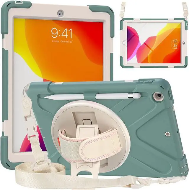 Alt view image 2 of 7 - iPad 10.2 inch Rugged Case Emerald Green and 2 Pack Anti Blue Light Tempered Glass Screen Ptotector(iPad 9th/8th/7th Generation)