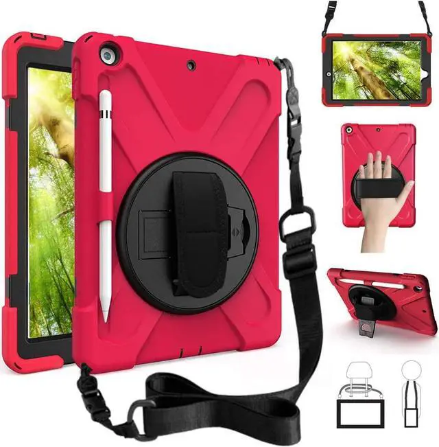 Alt view image 2 of 7 - iPad 10.2 inch Rugged Case Red and 2 Pack Anti Blue Light Tempered Glass Screen Ptotector(iPad 9th/8th/7th Generation)