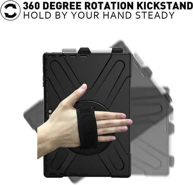 Alt view image 4 of 7 - Surface Case for Pro 7 (2019) / Pro 6 (2018) / Pro 5 (2017) / Pro 4 (2015) with Pencil Holder, Stand, Hand Strap and Shoulder Belt for Surface 12.3 inch Tablet Heavy Duty Shockproof-Black