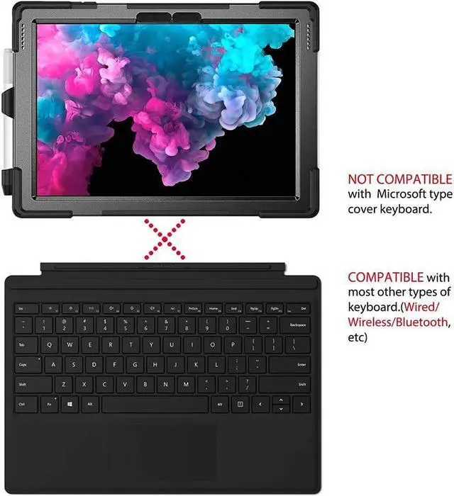Alt view image 6 of 7 - Surface Case for Pro 7 (2019) / Pro 6 (2018) / Pro 5 (2017) / Pro 4 (2015) with Pencil Holder, Stand, Hand Strap and Shoulder Belt for Surface 12.3 inch Tablet Heavy Duty Shockproof-Black