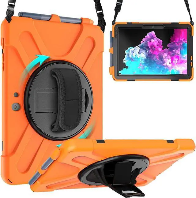 Main image of Surface Go 3 Case 2021, Surface Go 2 Case 2020, Surface Go Case 2018 with Pen Holder Heavy Duty Shockproof Rugged Case with Stand Hand Strap and Shoulder Belt for Surface Go-Orange