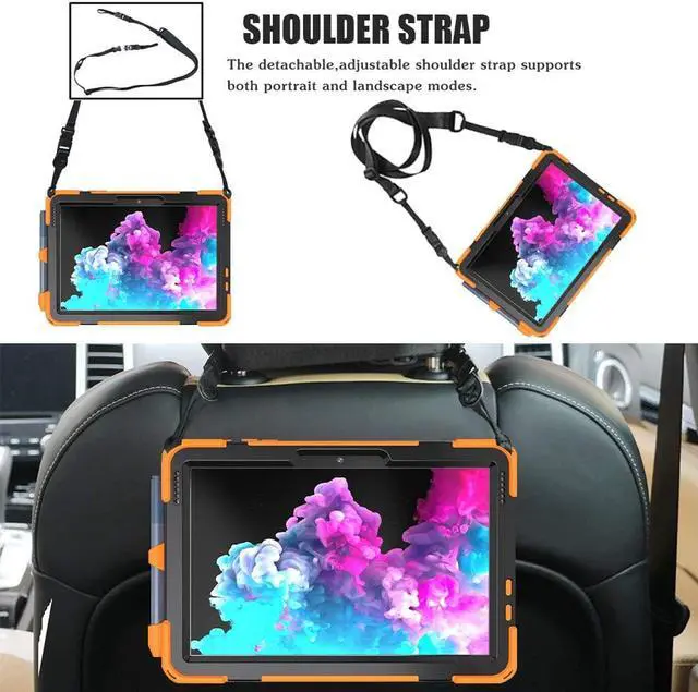 Alt view image 3 of 7 - Surface Go 3 Case 2021, Surface Go 2 Case 2020, Surface Go Case 2018 with Pen Holder Heavy Duty Shockproof Rugged Case with Stand Hand Strap and Shoulder Belt for Surface Go-Orange
