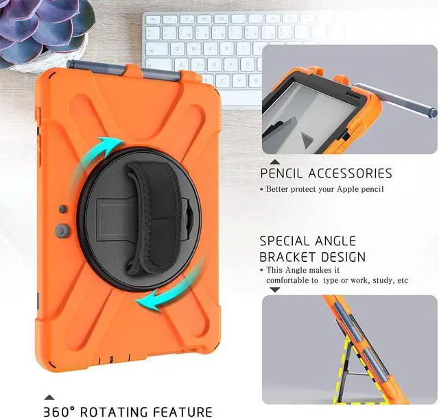 Alt view image 5 of 7 - Surface Go 3 Case 2021, Surface Go 2 Case 2020, Surface Go Case 2018 with Pen Holder Heavy Duty Shockproof Rugged Case with Stand Hand Strap and Shoulder Belt for Surface Go-Orange