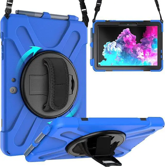 Main image of Surface Go 3 Case 2021, Surface Go 2 Case 2020, Surface Go Case 2018 with Pen Holder Heavy Duty Shockproof Rugged Case with Stand Hand Strap and Shoulder Belt for Surface Go-Blue
