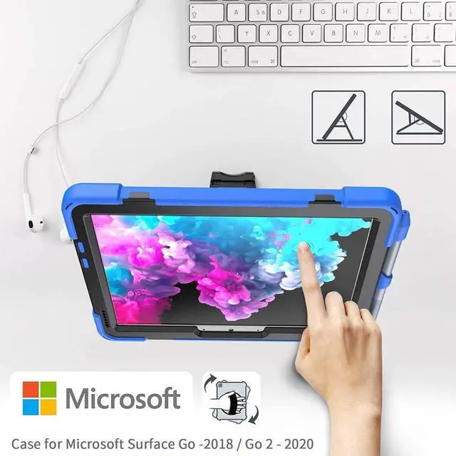 Alt view image 2 of 7 - Surface Go 3 Case 2021, Surface Go 2 Case 2020, Surface Go Case 2018 with Pen Holder Heavy Duty Shockproof Rugged Case with Stand Hand Strap and Shoulder Belt for Surface Go-Blue