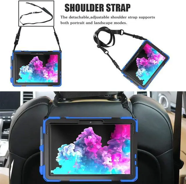 Alt view image 3 of 7 - Surface Go 3 Case 2021, Surface Go 2 Case 2020, Surface Go Case 2018 with Pen Holder Heavy Duty Shockproof Rugged Case with Stand Hand Strap and Shoulder Belt for Surface Go-Blue