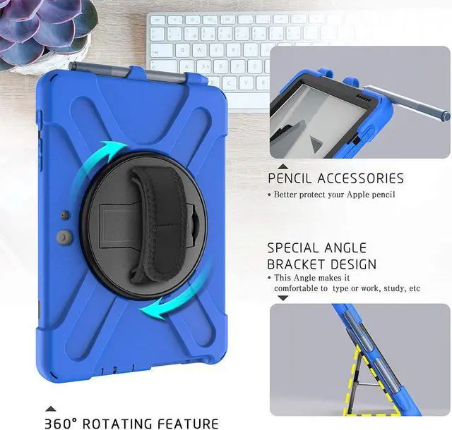 Alt view image 5 of 7 - Surface Go 3 Case 2021, Surface Go 2 Case 2020, Surface Go Case 2018 with Pen Holder Heavy Duty Shockproof Rugged Case with Stand Hand Strap and Shoulder Belt for Surface Go-Blue