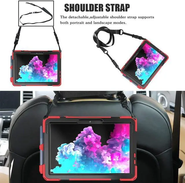 Alt view image 3 of 7 - Surface Go 3 Case 2021, Surface Go 2 Case 2020, Surface Go Case 2018 with Pen Holder Heavy Duty Shockproof Rugged Case with Stand Hand Strap and Shoulder Belt for Surface Go-Red