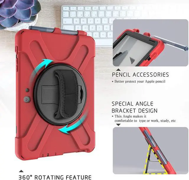 Alt view image 5 of 7 - Surface Go 3 Case 2021, Surface Go 2 Case 2020, Surface Go Case 2018 with Pen Holder Heavy Duty Shockproof Rugged Case with Stand Hand Strap and Shoulder Belt for Surface Go-Red