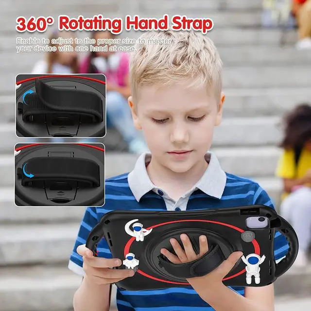 Alt view image 2 of 7 - Kids Case for iPad Air 5th/ Air 4th Generation 10.9'', Shockproof Silicone Case with Pencil Holder Stand Hand Strap Shoulder Belt Handle Grip for iPad Air 10.9/ iPad Pro 11'', Black-Red