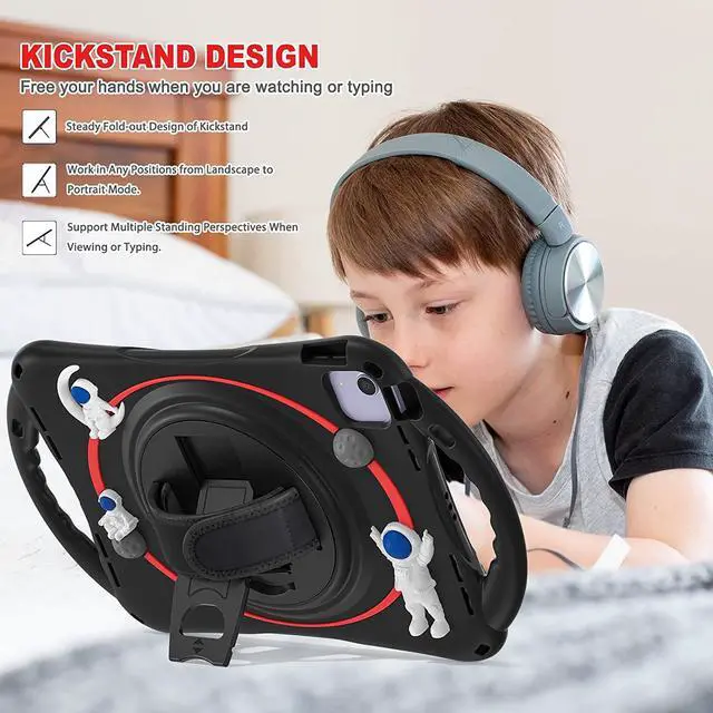 Alt view image 3 of 7 - Kids Case for iPad Air 5th/ Air 4th Generation 10.9'', Shockproof Silicone Case with Pencil Holder Stand Hand Strap Shoulder Belt Handle Grip for iPad Air 10.9/ iPad Pro 11'', Black-Red