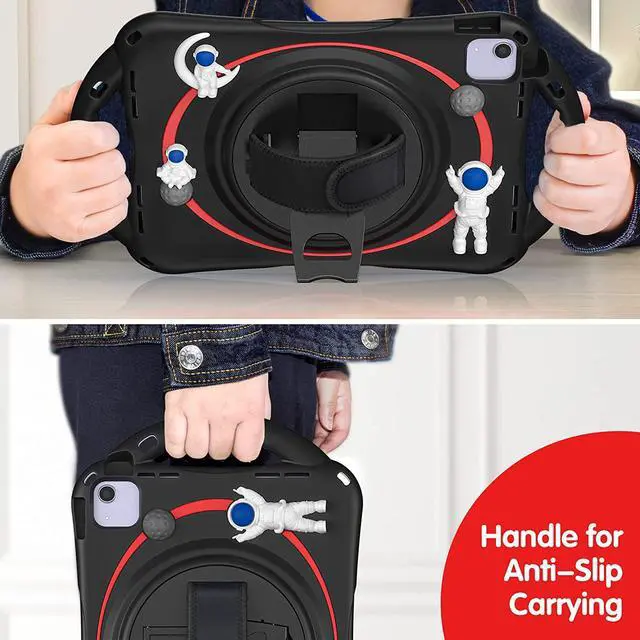 Alt view image 4 of 7 - Kids Case for iPad Air 5th/ Air 4th Generation 10.9'', Shockproof Silicone Case with Pencil Holder Stand Hand Strap Shoulder Belt Handle Grip for iPad Air 10.9/ iPad Pro 11'', Black-Red