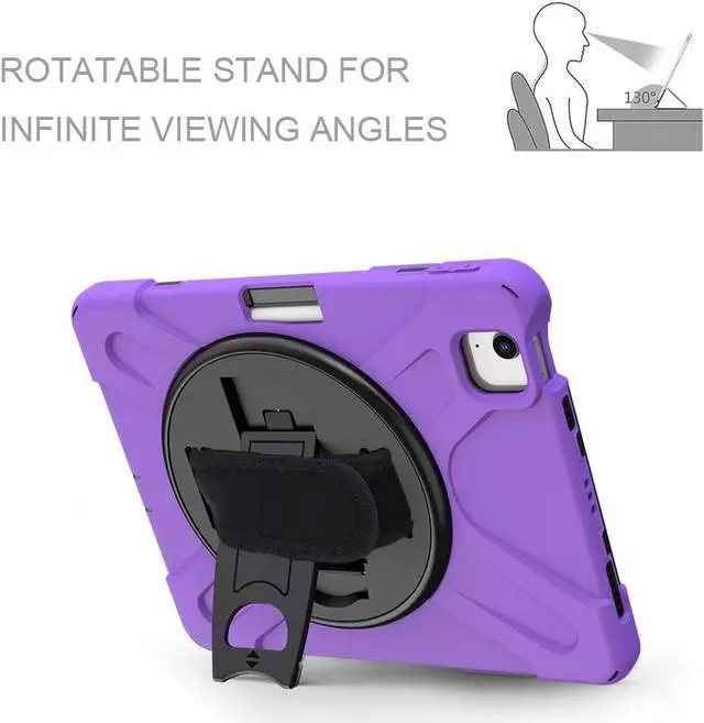 Alt view image 2 of 7 - iPad Air 5th Generation Case 2022, iPad Air 4th Generation 10.9 inch Case with Pencil Holder Stand Hand Strap Shoulder Belt Shockproof Case for iPad 10.9/ iPad Pro 11 2020/2018,Purple