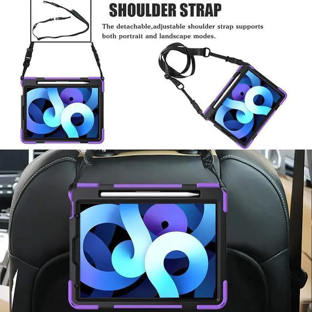 Alt view image 4 of 7 - iPad Air 5th Generation Case 2022, iPad Air 4th Generation 10.9 inch Case with Pencil Holder Stand Hand Strap Shoulder Belt Shockproof Case for iPad 10.9/ iPad Pro 11 2020/2018,Purple
