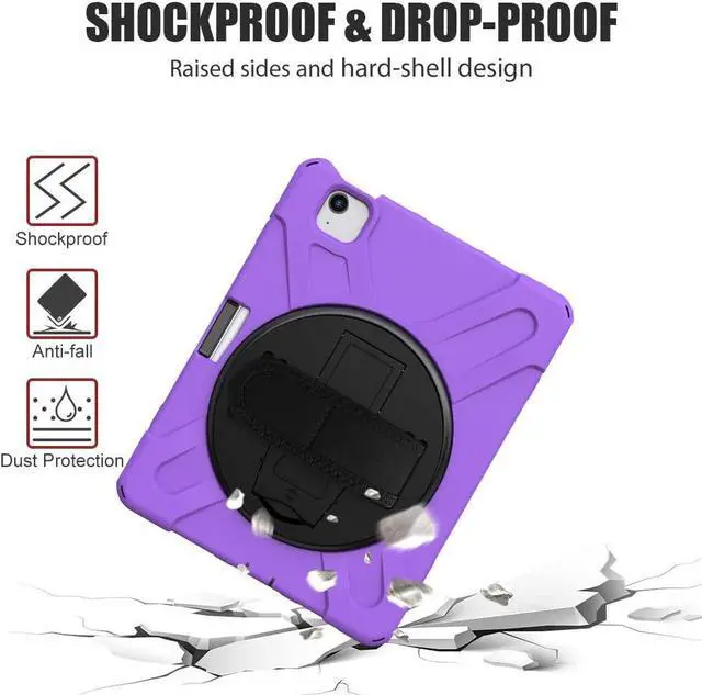 Alt view image 6 of 7 - iPad Air 5th Generation Case 2022, iPad Air 4th Generation 10.9 inch Case with Pencil Holder Stand Hand Strap Shoulder Belt Shockproof Case for iPad 10.9/ iPad Pro 11 2020/2018,Purple