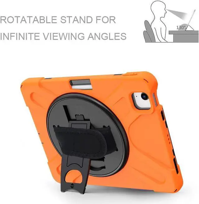 Alt view image 2 of 7 - iPad Air 5th Generation Case 2022, iPad Air 4th Generation 10.9 inch Case with Pencil Holder Stand Hand Strap Shoulder Belt Shockproof Case for iPad 10.9/ iPad Pro 11 2020/2018,Orange