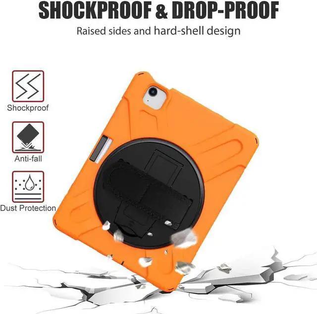 Alt view image 6 of 7 - iPad Air 5th Generation Case 2022, iPad Air 4th Generation 10.9 inch Case with Pencil Holder Stand Hand Strap Shoulder Belt Shockproof Case for iPad 10.9/ iPad Pro 11 2020/2018,Orange