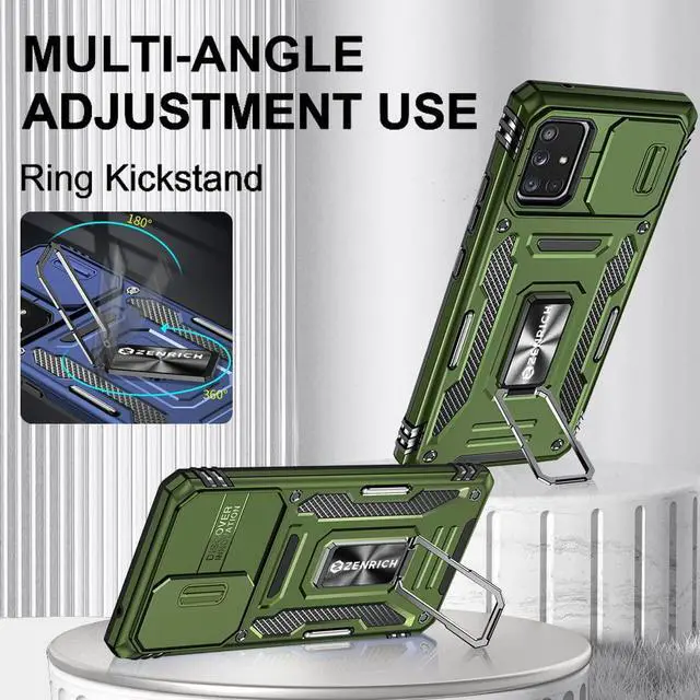 Alt view image 2 of 7 - Rugged Case for Samsung Galaxy A71 5G with Tempered Glass Screen Protector, Slide Camera Cover & Kickstand Case Dual Layer Military Grade Protective with Magnetic Holder, Navy Blue