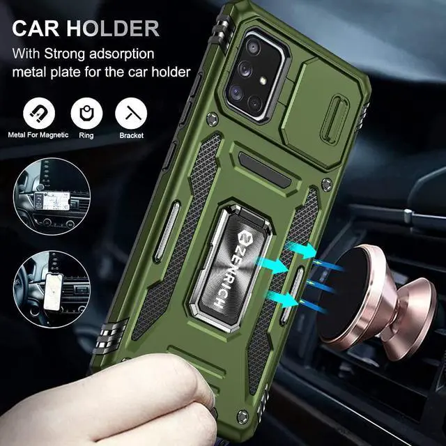 Alt view image 4 of 7 - Rugged Case for Samsung Galaxy A71 5G with Tempered Glass Screen Protector, Slide Camera Cover & Kickstand Case Dual Layer Military Grade Protective with Magnetic Holder, Navy Blue