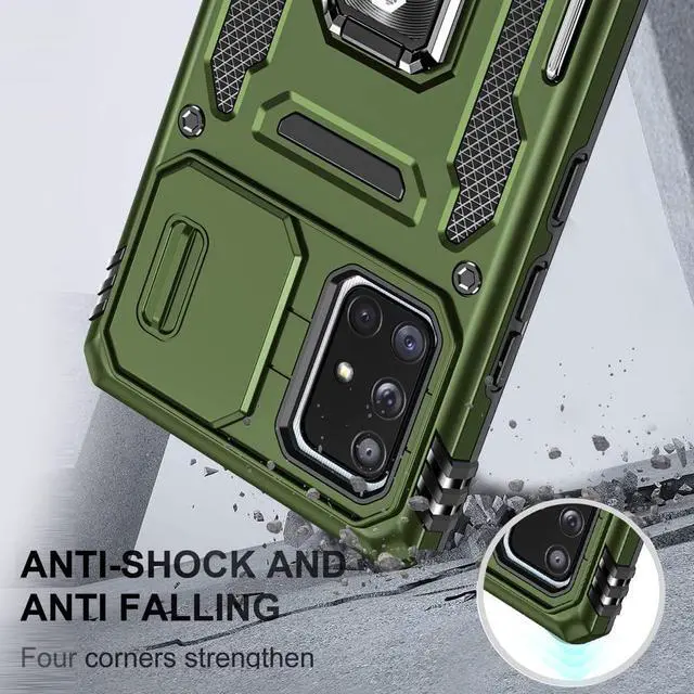 Alt view image 6 of 7 - Rugged Case for Samsung Galaxy A71 5G with Tempered Glass Screen Protector, Slide Camera Cover & Kickstand Case Dual Layer Military Grade Protective with Magnetic Holder, Navy Blue