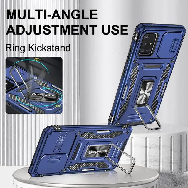 Alt view image 2 of 7 - Rugged Case for Samsung Galaxy A71 5G with Tempered Glass Screen Protector, Slide Camera Cover & Kickstand Case Dual Layer Military Grade Protective with Magnetic Holder, Navy Blue