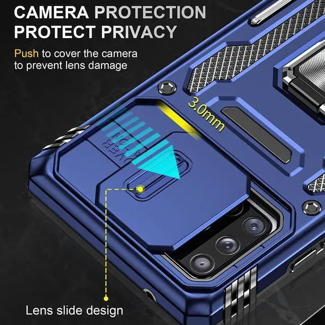 Alt view image 3 of 7 - Rugged Case for Samsung Galaxy A71 5G with Tempered Glass Screen Protector, Slide Camera Cover & Kickstand Case Dual Layer Military Grade Protective with Magnetic Holder, Navy Blue