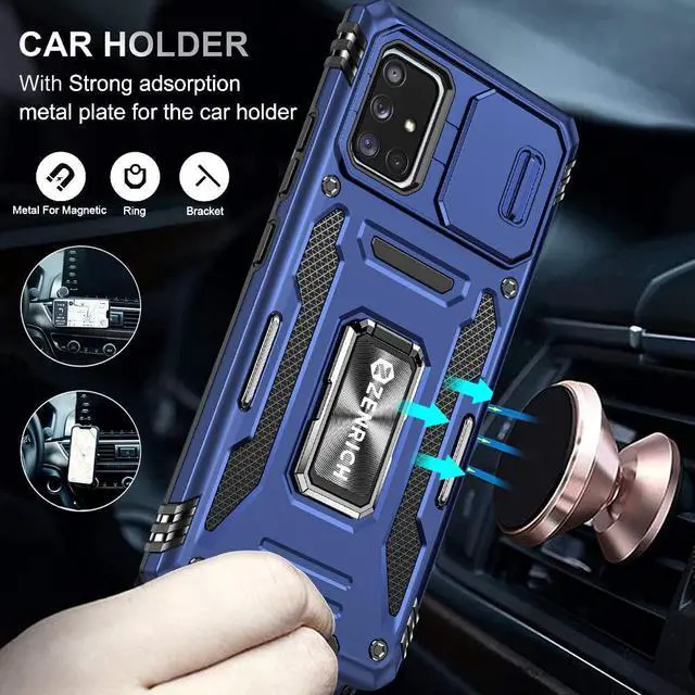 Alt view image 4 of 7 - Rugged Case for Samsung Galaxy A71 5G with Tempered Glass Screen Protector, Slide Camera Cover & Kickstand Case Dual Layer Military Grade Protective with Magnetic Holder, Navy Blue