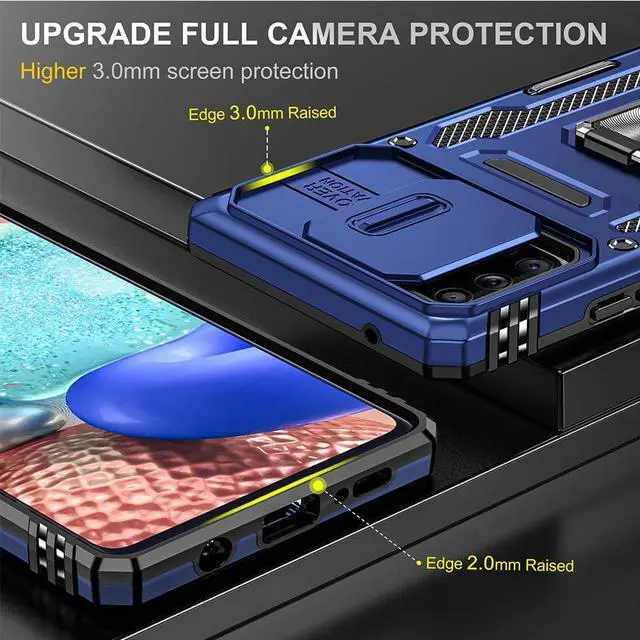 Alt view image 5 of 7 - Rugged Case for Samsung Galaxy A71 5G with Tempered Glass Screen Protector, Slide Camera Cover & Kickstand Case Dual Layer Military Grade Protective with Magnetic Holder, Navy Blue