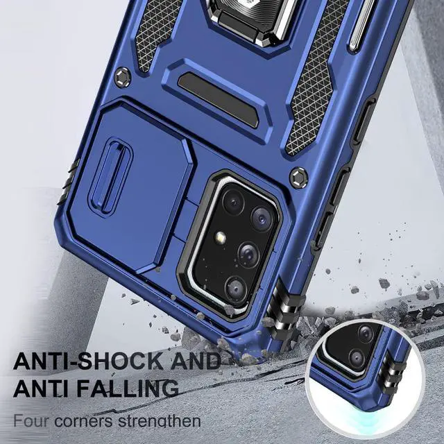 Alt view image 6 of 7 - Rugged Case for Samsung Galaxy A71 5G with Tempered Glass Screen Protector, Slide Camera Cover & Kickstand Case Dual Layer Military Grade Protective with Magnetic Holder, Navy Blue