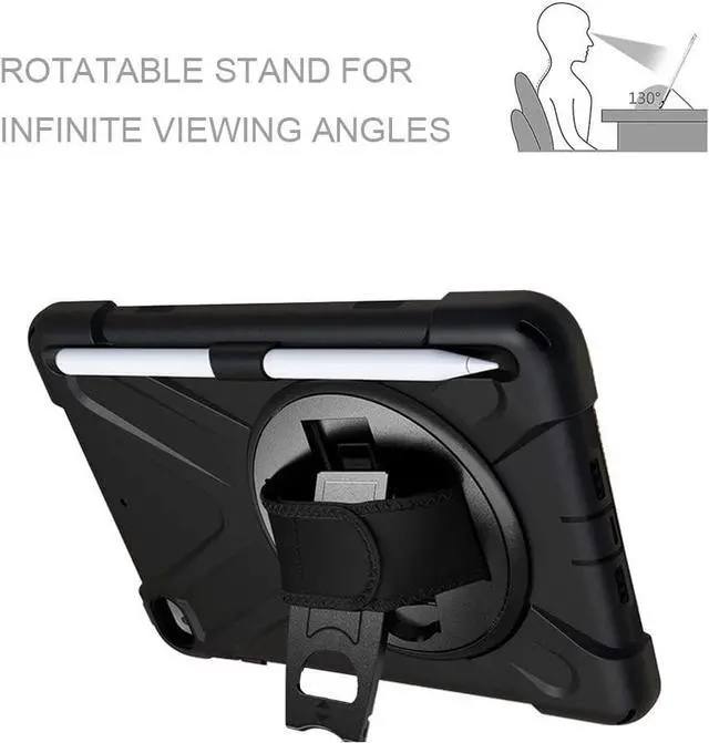 Alt view image 2 of 7 - iPad Mini 4 Case,iPad Mini 5 Case with Pencil Holder,Hand Strap and Shoulder Belt Heavy Duty Shockproof Rugged Case for iPad Mini 4/5 7.9 inch (Black)