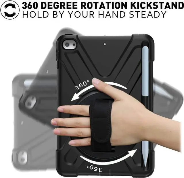 Alt view image 4 of 7 - iPad Mini 4 Case,iPad Mini 5 Case with Pencil Holder,Hand Strap and Shoulder Belt Heavy Duty Shockproof Rugged Case for iPad Mini 4/5 7.9 inch (Black)