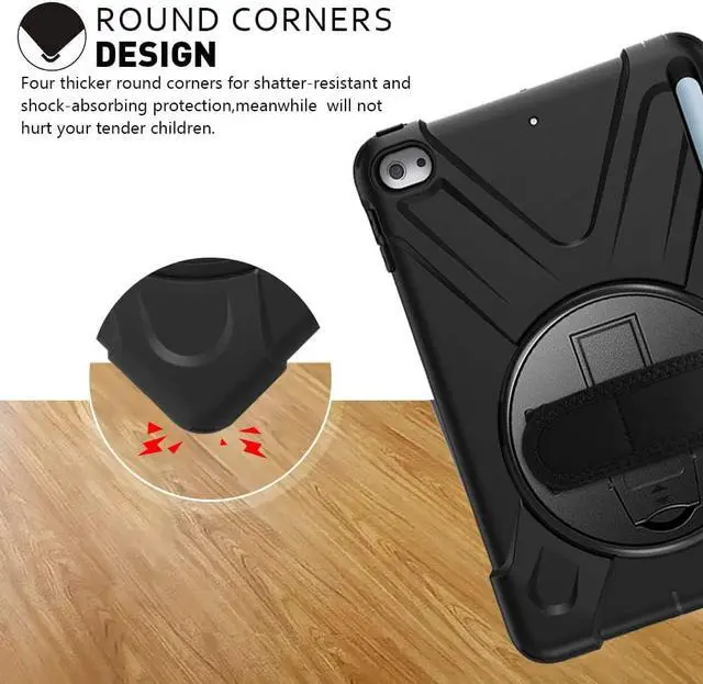 Alt view image 5 of 7 - iPad Mini 4 Case,iPad Mini 5 Case with Pencil Holder,Hand Strap and Shoulder Belt Heavy Duty Shockproof Rugged Case for iPad Mini 4/5 7.9 inch (Black)