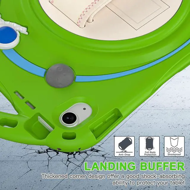 Alt view image 6 of 7 - iPad 10th Generation 10.9'' Kids Case, iPad 10th Gen 10.9 Rugged Shockproof Protective Rubber Case with Kickstand/Hand Strap/Shoulder Strap Handle Grip & Pencil Holder, Frog Green
