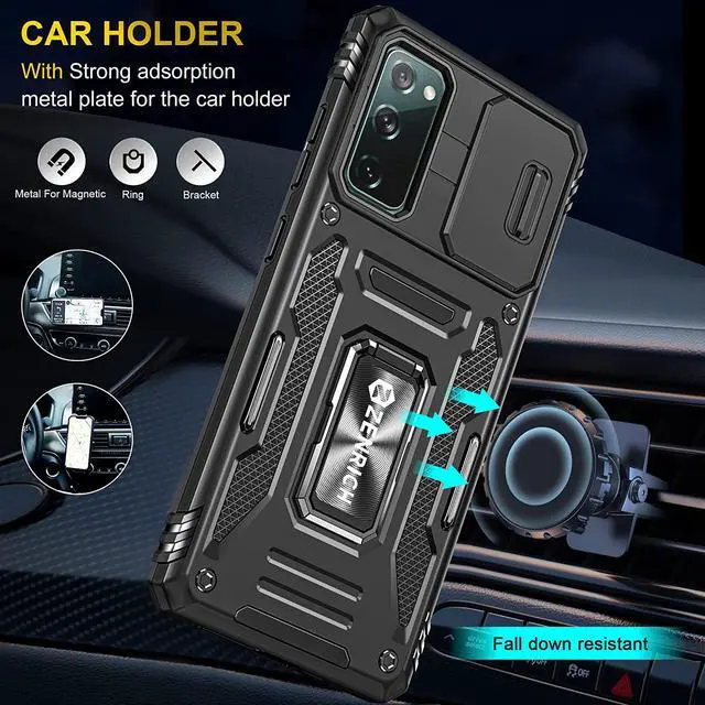 Alt view image 3 of 7 - Rugged Case for Samsung Galaxy S20 FE 5G/ S20 FE with Tempered Glass Screen Protector, Slide Camera Cover & Kickstand, Dual Layer Military Grade Case compatitable with Magnetic Holder, Black