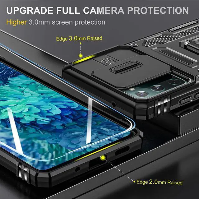 Alt view image 5 of 7 - Rugged Case for Samsung Galaxy S20 FE 5G/ S20 FE with Tempered Glass Screen Protector, Slide Camera Cover & Kickstand, Dual Layer Military Grade Case compatitable with Magnetic Holder, Black