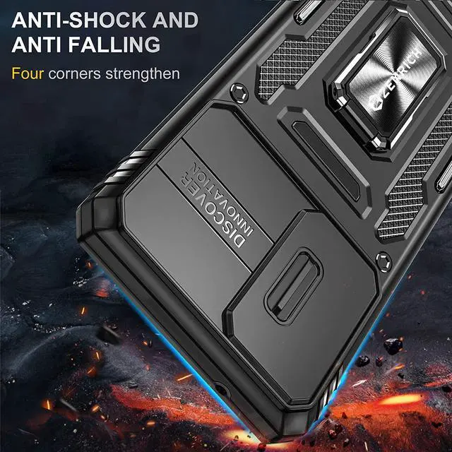 Alt view image 6 of 7 - Rugged Case for Samsung Galaxy S20 FE 5G/ S20 FE with Tempered Glass Screen Protector, Slide Camera Cover & Kickstand, Dual Layer Military Grade Case compatitable with Magnetic Holder, Black