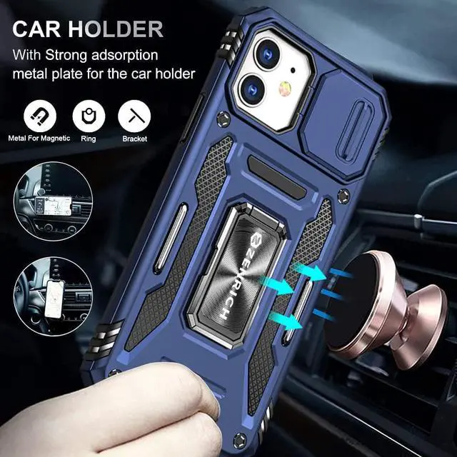 Alt view image 3 of 7 - Rugged Case for iPhone 13 with Tempered Glass Screen Protector, Slide Camera Cover & Kickstand Military Grade Drop Proof Case Compatitable with Magnetic Holder, Navy Blue