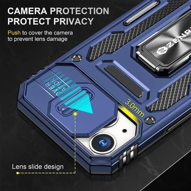 Alt view image 4 of 7 - Rugged Case for iPhone 13 with Tempered Glass Screen Protector, Slide Camera Cover & Kickstand Military Grade Drop Proof Case Compatitable with Magnetic Holder, Navy Blue