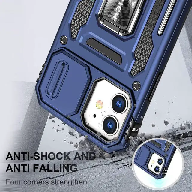 Alt view image 6 of 7 - Rugged Case for iPhone 13 with Tempered Glass Screen Protector, Slide Camera Cover & Kickstand Military Grade Drop Proof Case Compatitable with Magnetic Holder, Navy Blue
