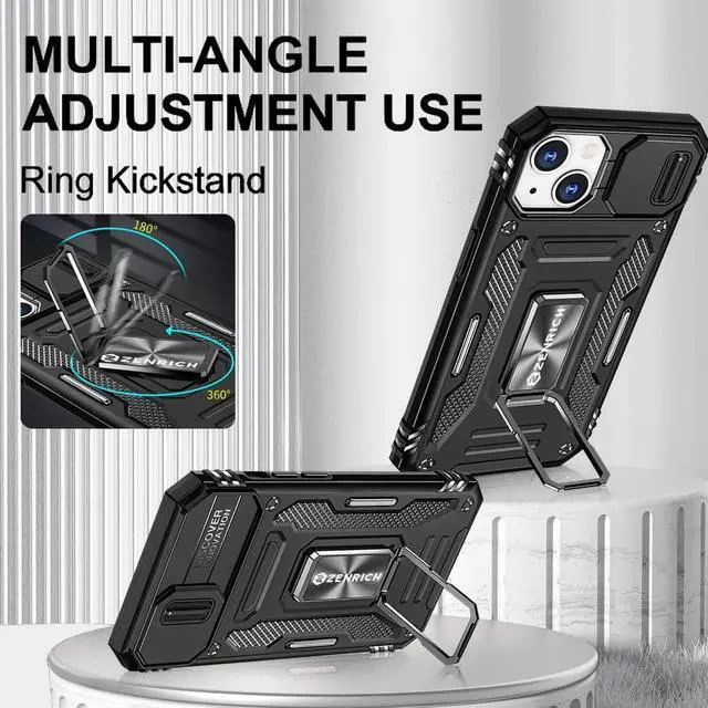 Alt view image 2 of 7 - Rugged Case for iPhone 13 with Tempered Glass Screen Protector, Slide Camera Cover & Kickstand Military Grade Drop Proof Case Compatitable with Magnetic Holder, Black