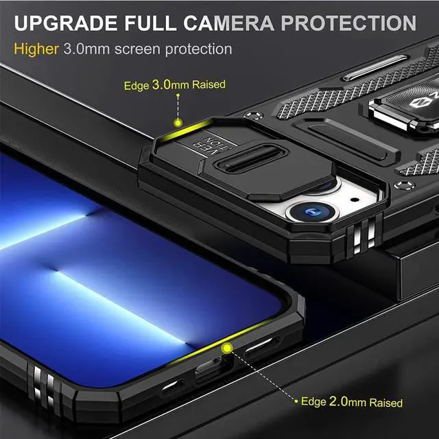 Alt view image 5 of 7 - Rugged Case for iPhone 13 with Tempered Glass Screen Protector, Slide Camera Cover & Kickstand Military Grade Drop Proof Case Compatitable with Magnetic Holder, Black
