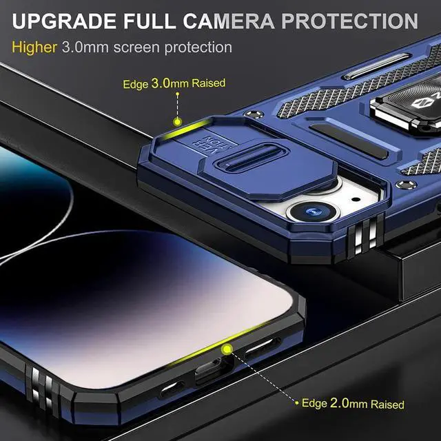 Alt view image 5 of 7 - Rugged Case for iPhone 14 Max with Tempered Glass Screen Protector, Slide Camera Cover & Kickstand, Military Grade Drop Proof Case Compatitable with Magnetic Holder, Navy Blue