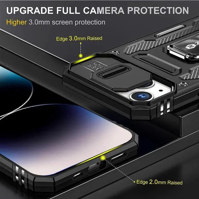 Alt view image 5 of 7 - Rugged Case for iPhone 14 with Tempered Glass Screen Protector, Slide Camera Cover & Kickstand, Military Grade Drop Proof Protective Case Compatitable with Magnetic Holder, Black